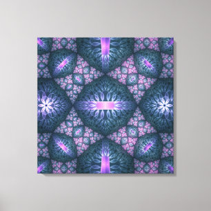 3D Fractal Art Abstract Patroon Blauw Paars Roze Canvas Afdruk
