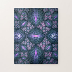 3D Fractal Art Abstract Patroon Blauw Paars Roze Legpuzzel