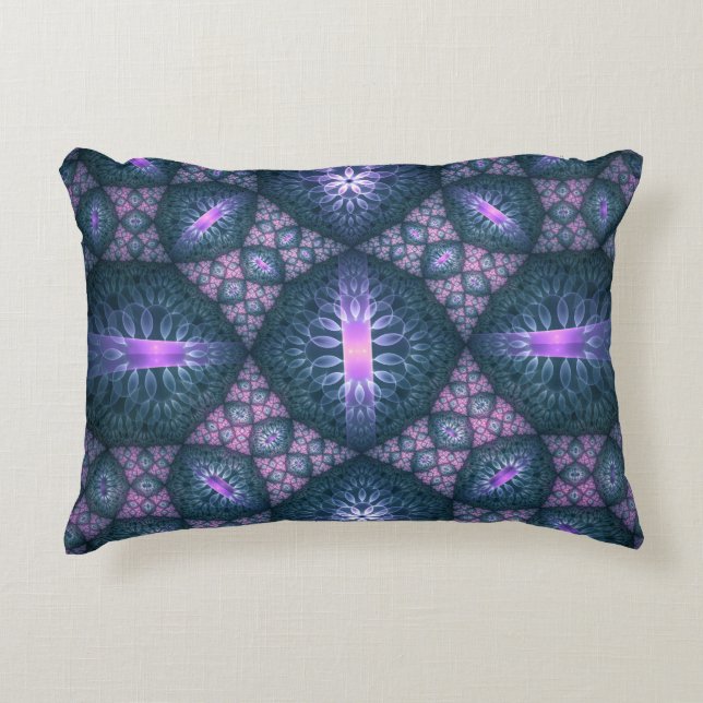 3D Fractal Art Pattern Turquoise Paars Pink Accent Kussen (Voorkant)
