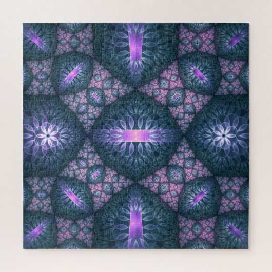 3D Fractal Art Pattern Turquoise Paars Pink Legpuzzel (Verticaal)