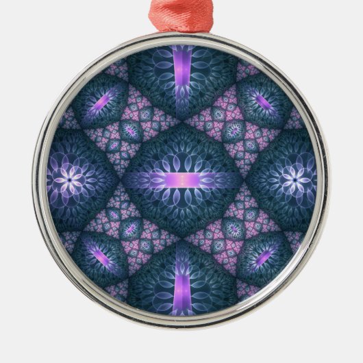3D Fractal Art Pattern Turquoise Paars Pink Metalen Ornament (Voorkant)