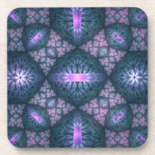 3D Fractal Kunstpatroon Turquoise Paars Roze Bier Onderzetter