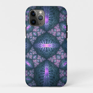 3D Fractal Kunstpatroon Turquoise Paars Roze iPhone 11 Pro Hoesje