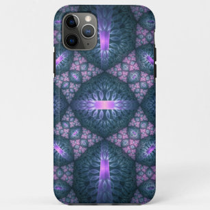 3D Fractal Kunstpatroon Turquoise Paars Roze iPhone 11 Pro Max Hoesje