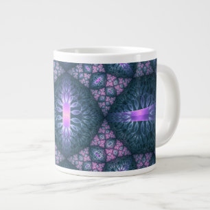 3D Fractal Kunstpatroon Turquoise Paars Roze Extra Grote Beker