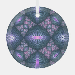 3D Fractal Kunstpatroon Turquoise Paars Roze Glas Ornament