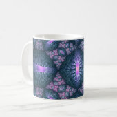 3D Fractal Kunstpatroon Turquoise Paars Roze Koffiemok (Voorkant links)