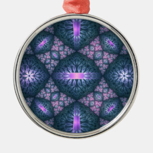 3D Fractal Kunstpatroon Turquoise Paars Roze Metalen Ornament