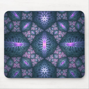3D Fractal Kunstpatroon Turquoise Paars Roze Muismat