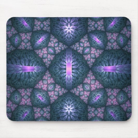 3D Fractal Kunstpatroon Turquoise Paars Roze Muismat (Voorkant)