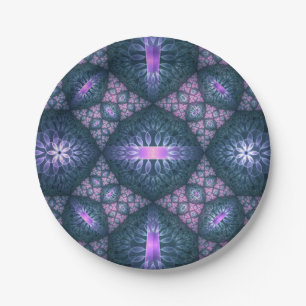 3D Fractal Kunstpatroon Turquoise Paars Roze Papieren Bordje