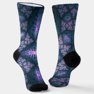 3D Fractal Kunstpatroon Turquoise Paars Roze Sokken