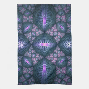 3D Fractal Kunstpatroon Turquoise Paars Roze Theedoek