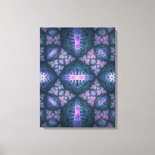 3D Fractale Kunst Abstract Patroon Blauw Paars Roz Canvas Afdruk