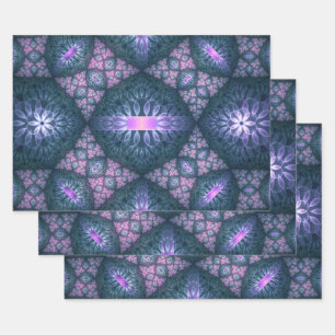 3D Fractale Kunst Abstract Patroon Blauw Paars Roz Inpakpapier Vel
