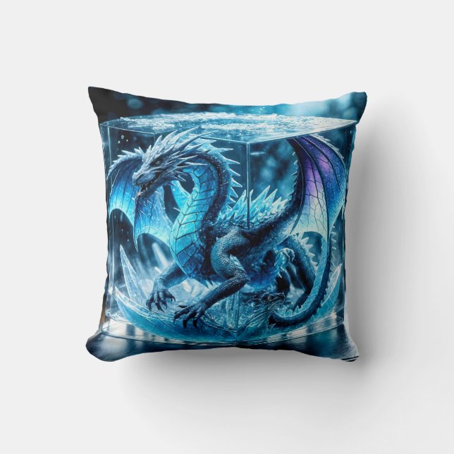3D Frozen Dragon ingekapseld in Ice Cube Kussen (Voorkant)