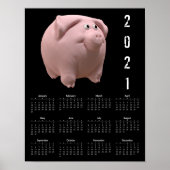 3D Funny Pig 2 Black Calendar Poster 2021 (Voorkant)