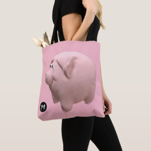 3D Funny Pig Year Birthday Monogram kies kleur B Draagtas