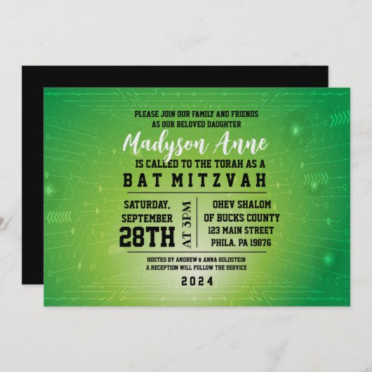 3D GAMER GAMING DIGITAL Bat Mitzvah Uitnodiging (Voorkant / Achterkant)