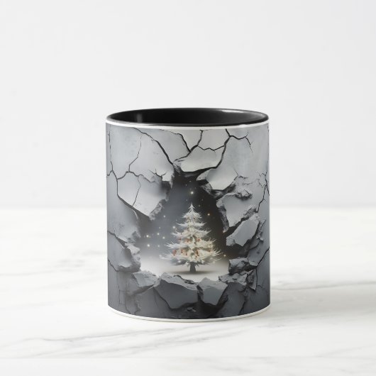 3D Gebarsten Grijze Muur Kerstboom Mok (Midden)