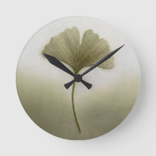 3D Geborduurd Ginkgoblad Saliegroen Ronde Klok
