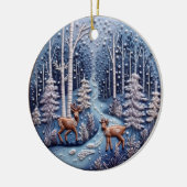 3D geborduurde look herten winterbos landschap Keramisch Ornament (Links)