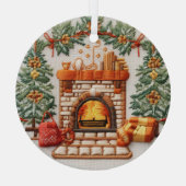 3D Geborduurde open haard Kerstversieringen Glas Ornament (Achterkant)