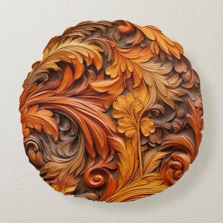3D gebrande oranje bloemenronde kussen