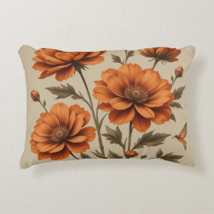 3D gebrande oranje bloemetjes op beige achtergrond Accent Kussen