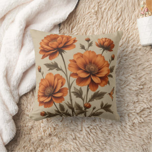3D gebrande oranje bloemetjes op beige achtergrond Kussen