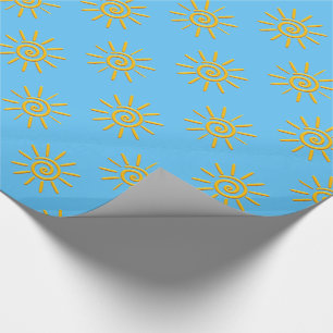 3D Gele Zon Tekenpatroon Cadeaupapier