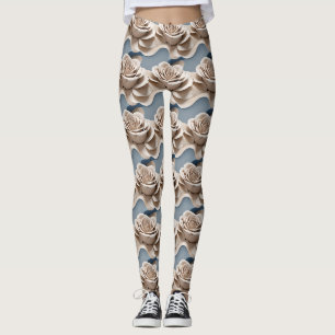 3D gerenderde rozen in tinten blauw en wit Leggings
