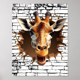 3D-giraffe-muurbreukkunst – Realistische safari Poster