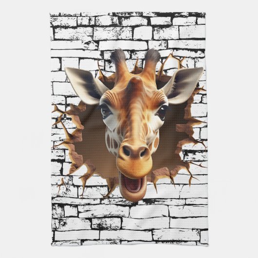 3D Giraffe Wall Break Art – Realistic Safari Theedoek (Verticaal)