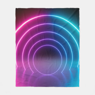 3d, gloeiende lijnen, tunnel, neonlichten, virtuee fleece deken
