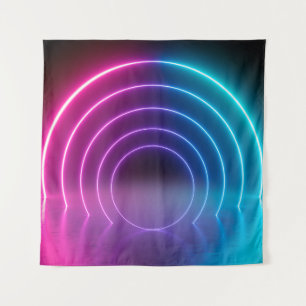 3d, gloeiende lijnen, tunnel, neonlichten, virtuee wandkleed