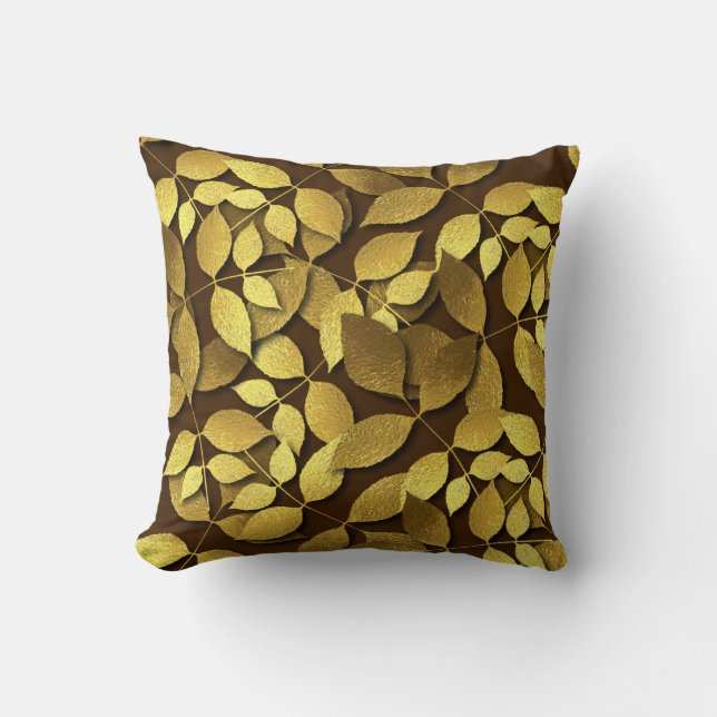 3D Gold Leaves Kussen (Voorkant)