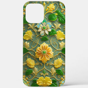 3D Goud en Groene Bloemen iPhone 12 Pro Max Hoesje