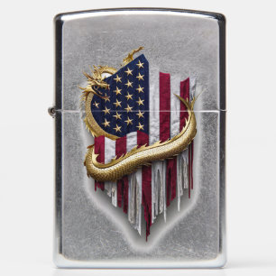 3D gouden drakenembleem met Amerikaanse vlag