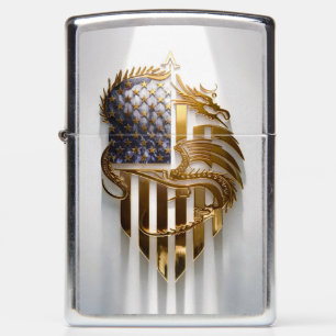 3D gouden drakenembleem met Amerikaanse vlag