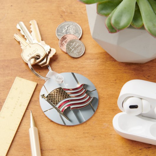 3D Gouden Embleem Amerikaanse Vlag Sleutelhanger (Bureau)