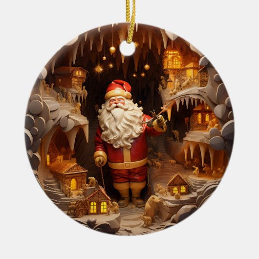3d Gouden Kerstman Keramisch Ornament (Voorkant)