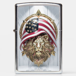 3D gouden leeuwengezicht met Amerikaanse vlag