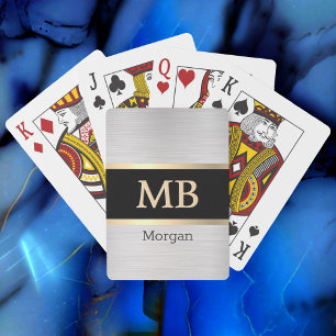 3D gouden monogram/naam, gouden strepen, zwart/zil Pokerkaarten