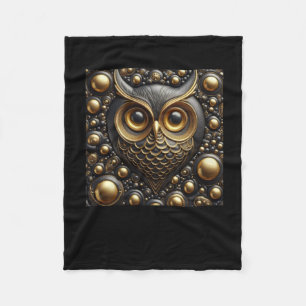 3d gouden zwarte uil Sticker Fleece Deken