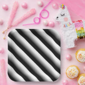 3D Gradient Black, Gray and White Stripe Papieren Bordje (Feest)
