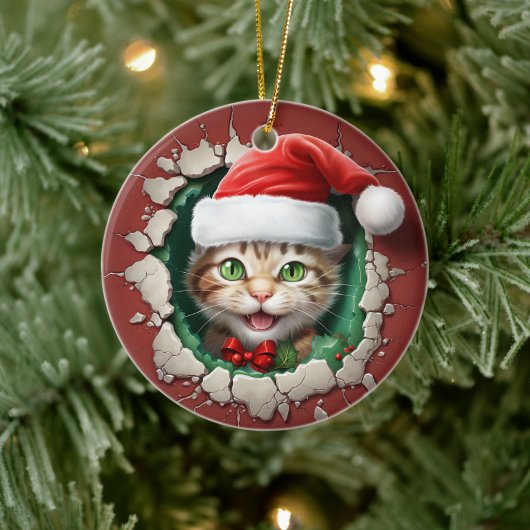 3d Green Eyed Cat Keramisch Ornament (Boom)