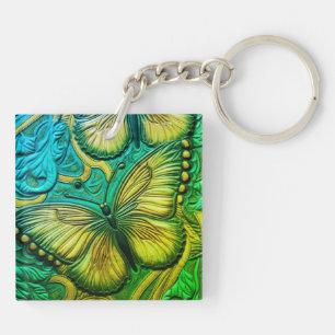 3D Groene en Turquoise Vlinder Sleutelhanger