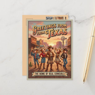 3D Groeten van Texas Cowgirls Reizen Briefkaart