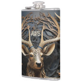 3d grote gewei bok hert monogram rustiek heupfles (Links)